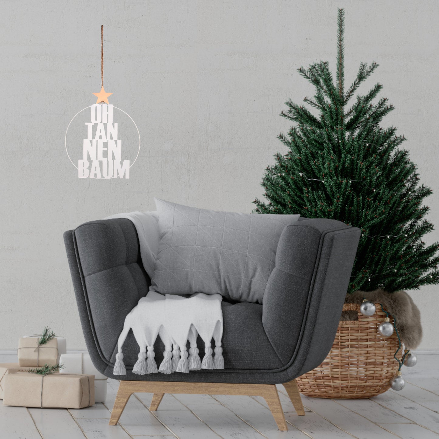Metall-Aufhänger mit Schriftzug OH Tannenbaum 25cm