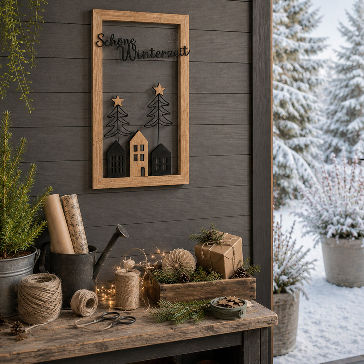 Wandbild Finja mit Bambus Rahmen " Schöne Winterzeit"