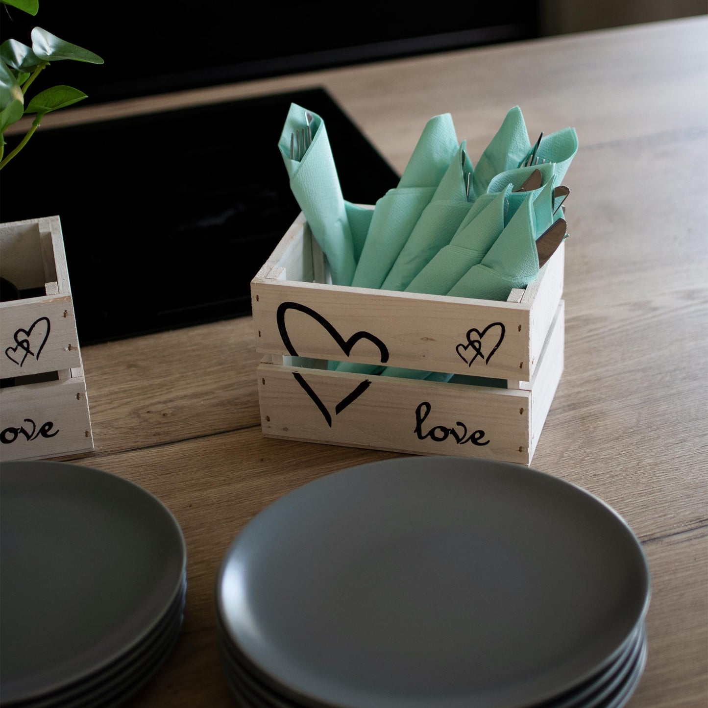3er Set Holzkiste "love" weiß washed klein