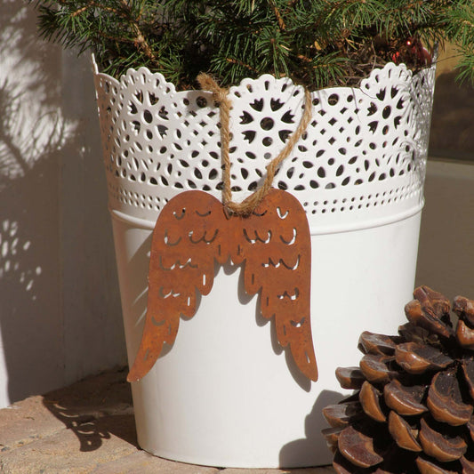 Deko Flügel Rost z Aufhängen m Jutekordel 3er Set