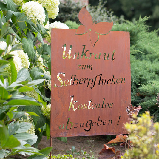 Roststecker Schild Spruch Unkraut