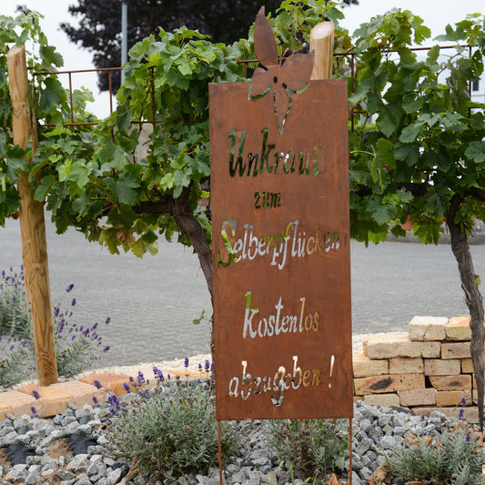 Roststecker Schild Spruch Unkraut schmal