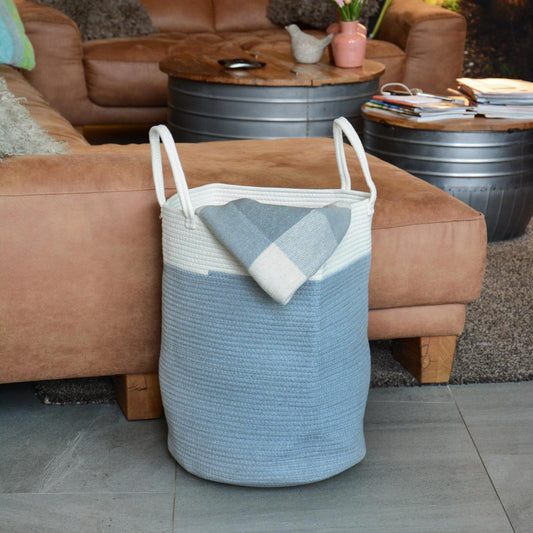 Aufbewahrungskorb/ Wäschesammler Baumwollseil 2 Griffe Grau u. Weiß Ø40