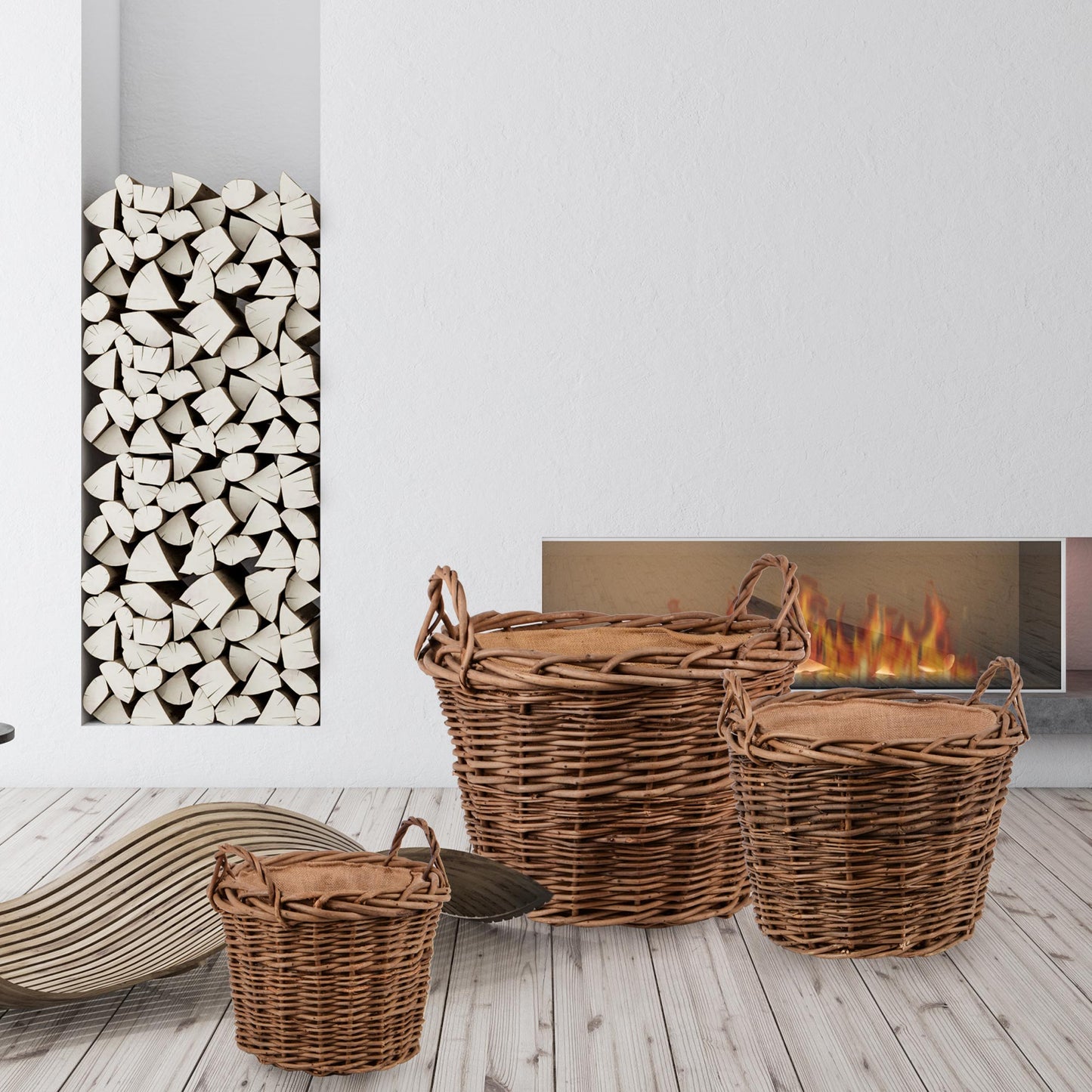 Korb Weide rund 2 Griffe mit Kunststoffeinsatz 3er Set