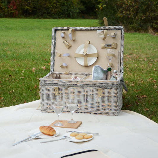 Picknickkorb mit Decke m Seilgriffe u Inhalt für 4 Pers natur