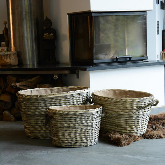 Korb oval innen gefüttert mit Seilgriffe grau