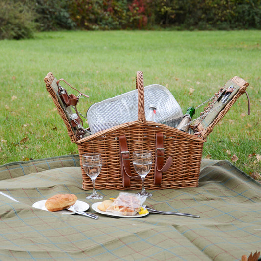 Picknickkorb mit Decke m Bügel u Inhalt für 2 Pers. natur