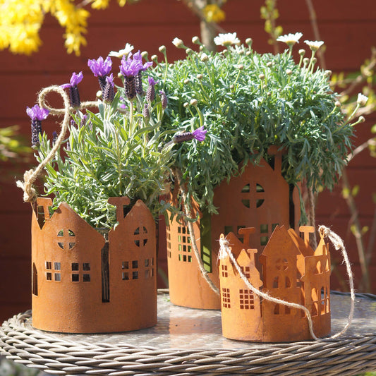 Laterne Zink rund m Kordel Rost