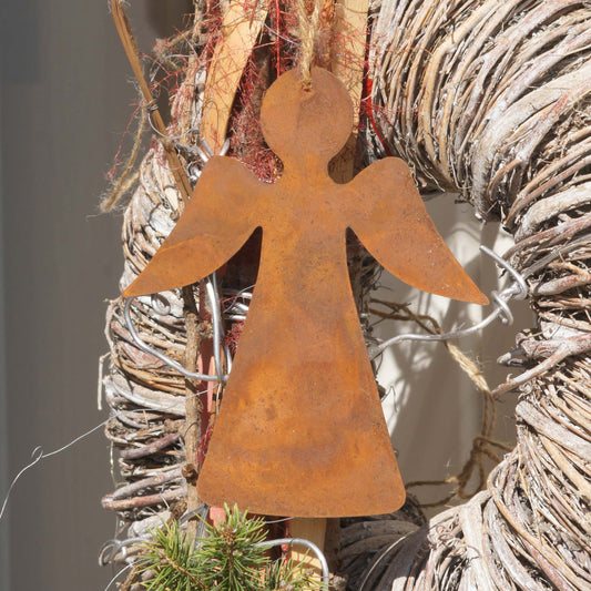 Deko Engel Rost zum Aufhängen mit Jutekordel