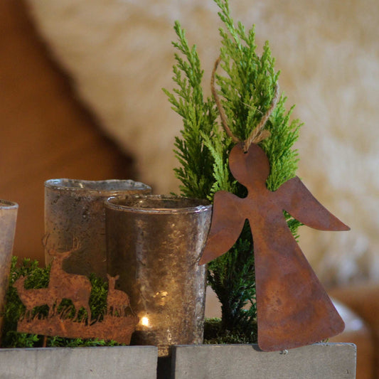 Deko Engel Rost zum Aufhängen mit Jutekordel 3er Set