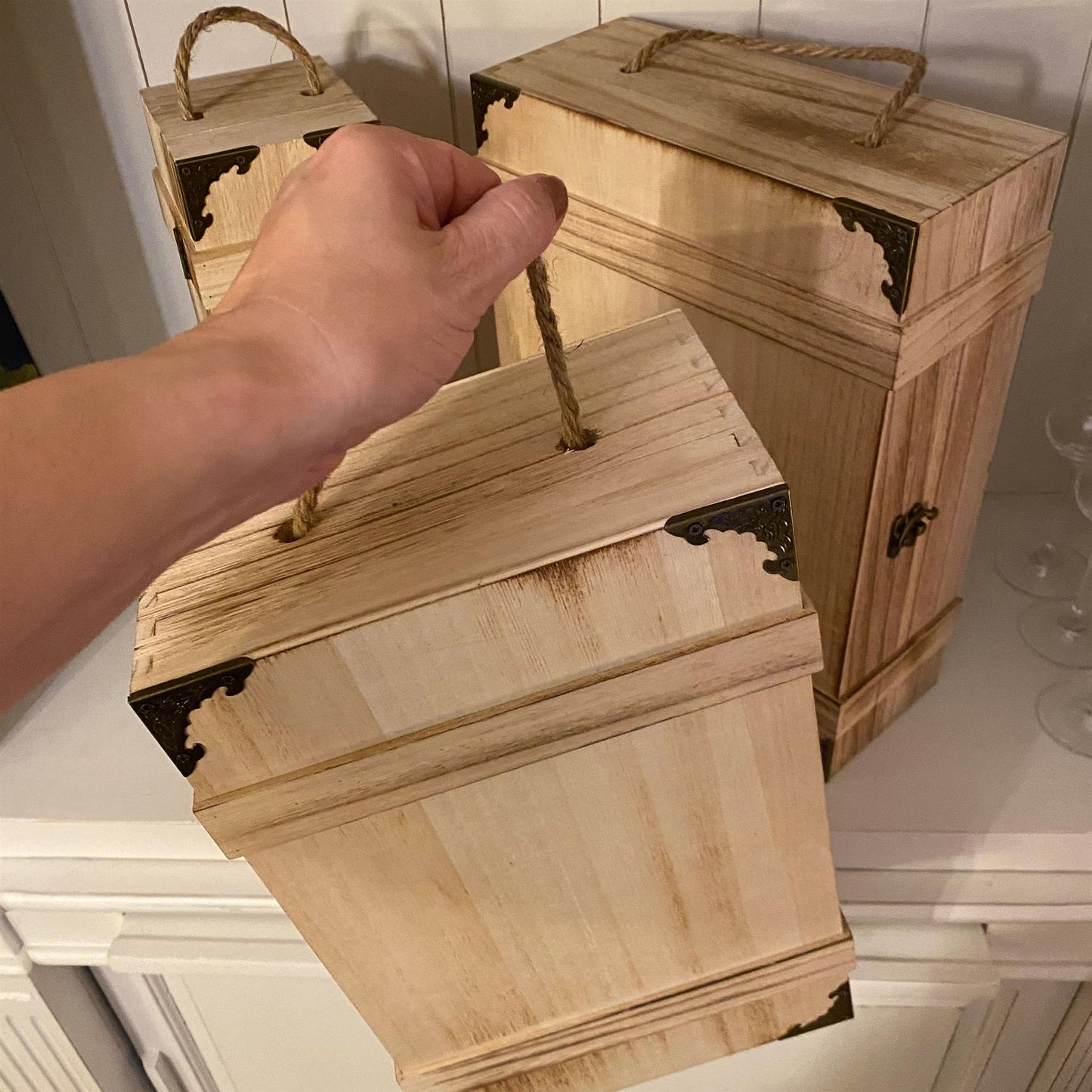 Weinkiste rustikal für 1, 2 oder  3 Flaschen Holz geflammt