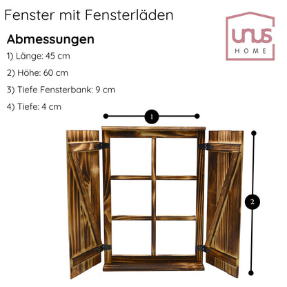 Fenster mit Sprossen mit Fensterläden Holz geflammt