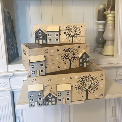 Holzkisten 3er Set White-Washed bepflanzbar