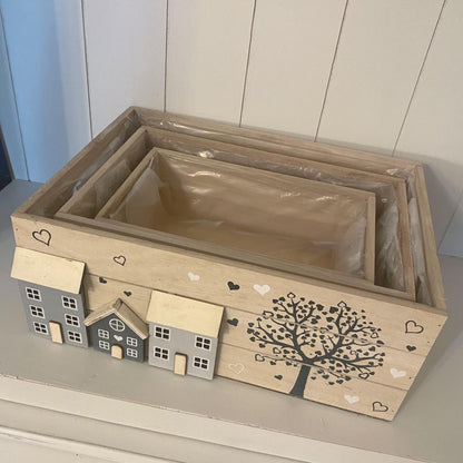 Holzkisten 3er Set White-Washed bepflanzbar