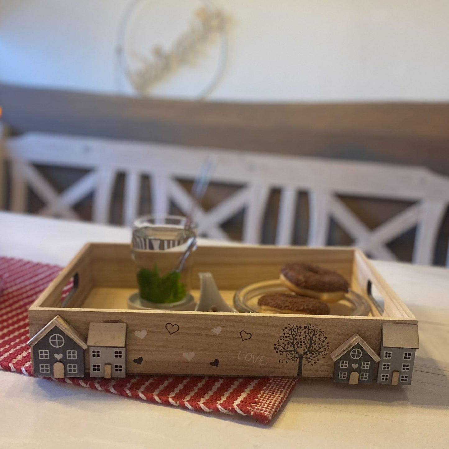 Deko-Tablett Holz 2er Set white-washed