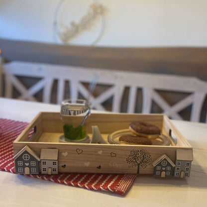 Deko-Tablett Holz 2er Set white-washed