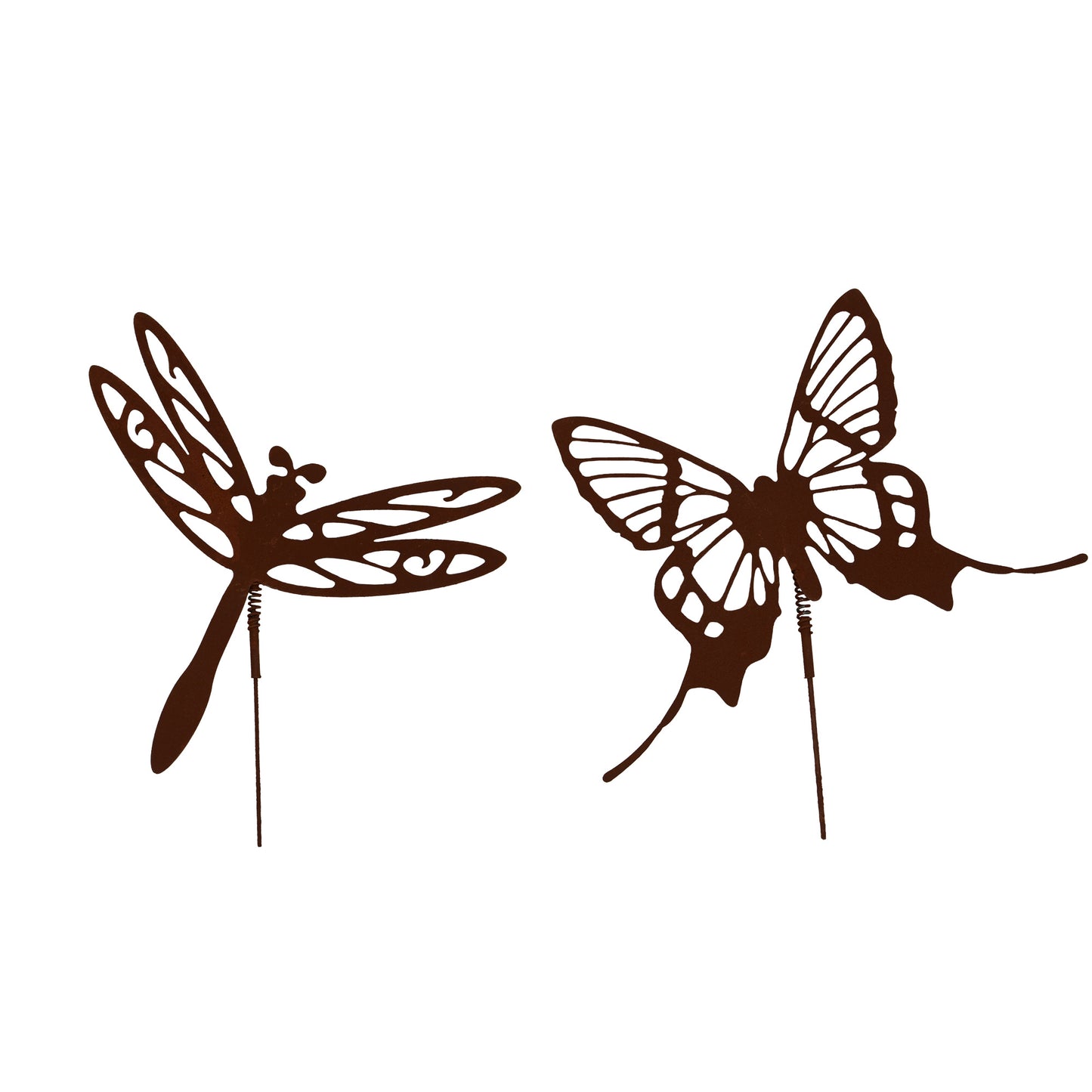 Roststecker Schmetterling und Libelle mit Wackelfeder 2er Set