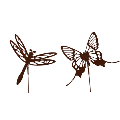 Roststecker Schmetterling und Libelle mit Wackelfeder 2er Set