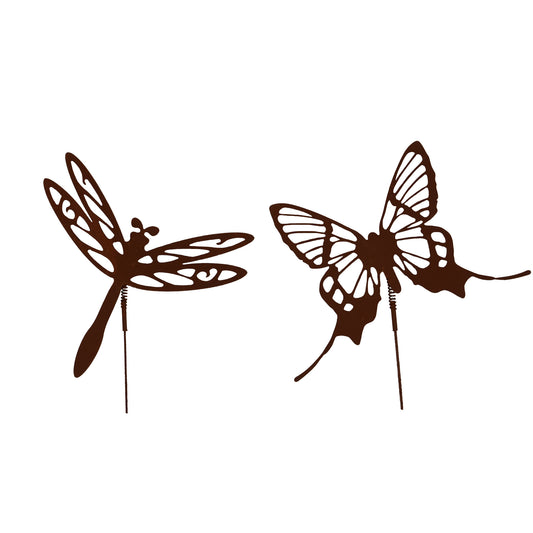 Roststecker Schmetterling und Libelle mit Wackelfeder 2er Set