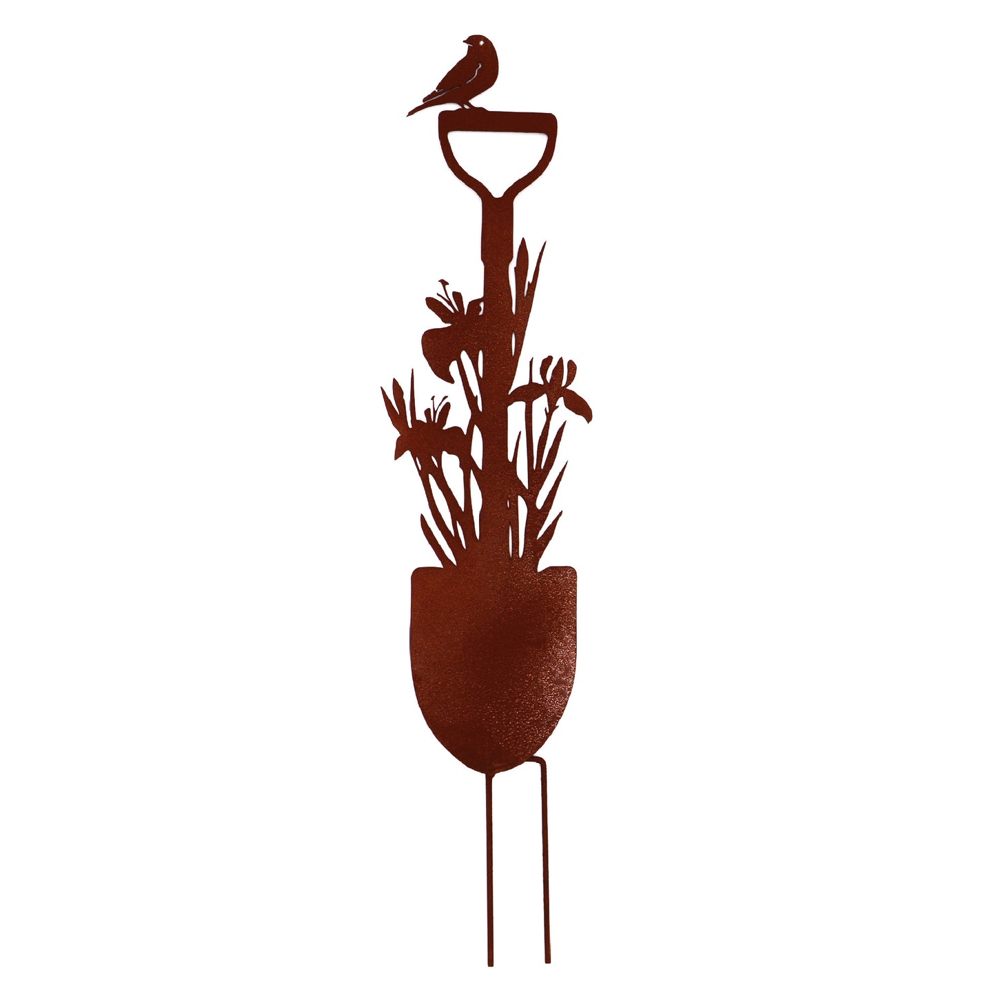 Gartenstecker Spaten mit Blumen und Vogel