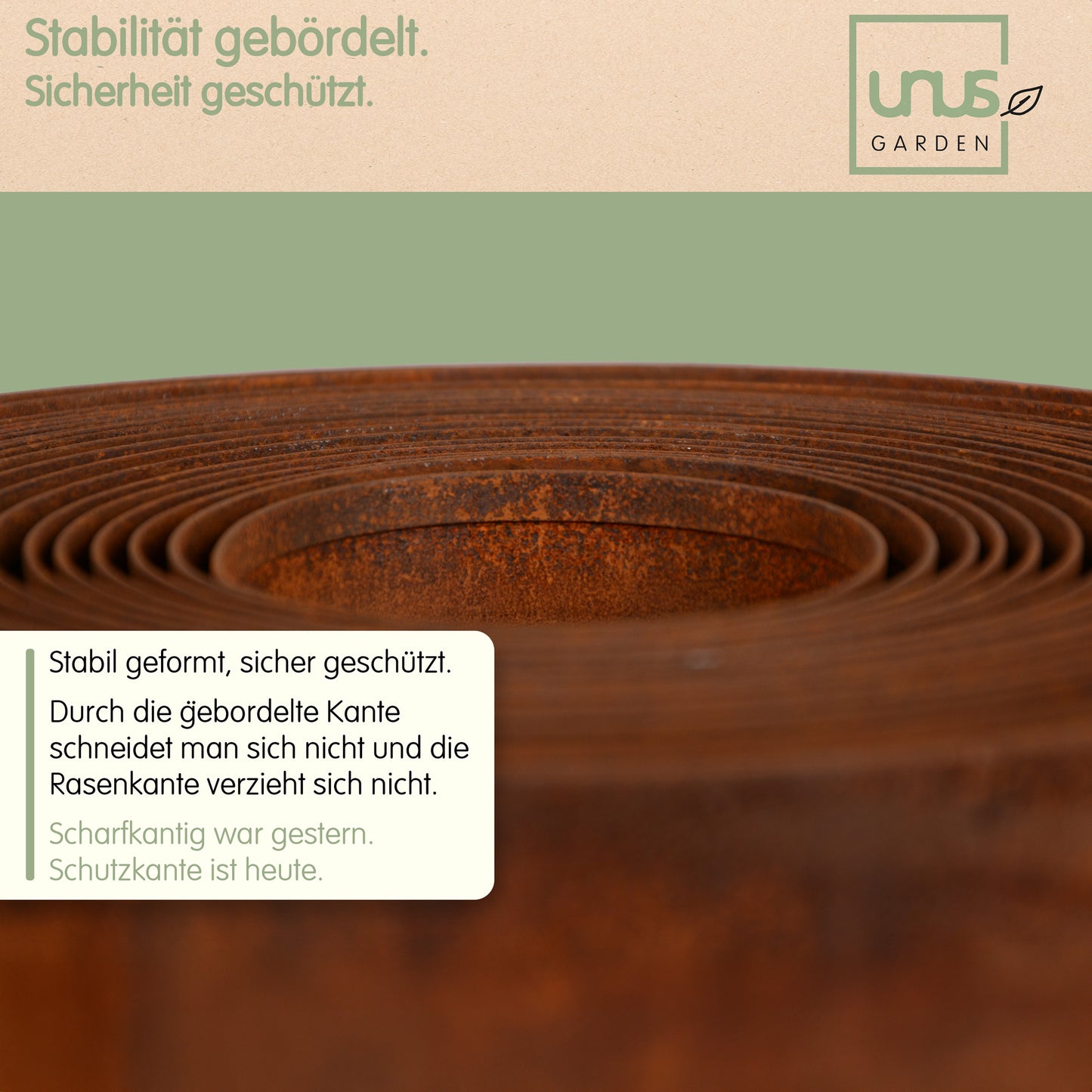 Rasenkante aus Cortenstahl in verschiedenen Größen
