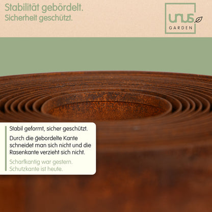 Rasenkante aus Cortenstahl in verschiedenen Größen