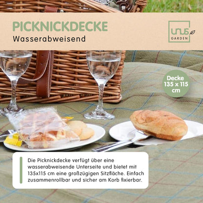 Picknickkorb mit Decke m Bügel u Inhalt für 2 Pers. natur