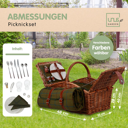 Picknickkorb mit Decke m Bügel u Inhalt für 2 Pers. natur