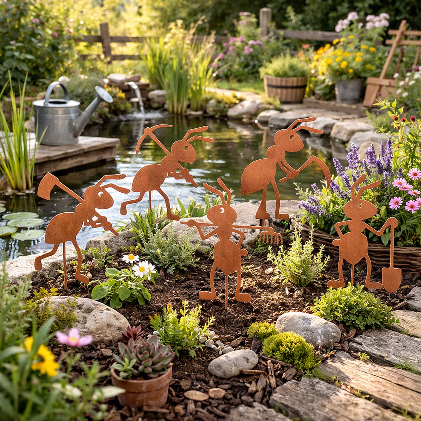 Gartenstecker Rost Ameisen Gärtner und Arbeiter 5er Set in verschiedenen Größen