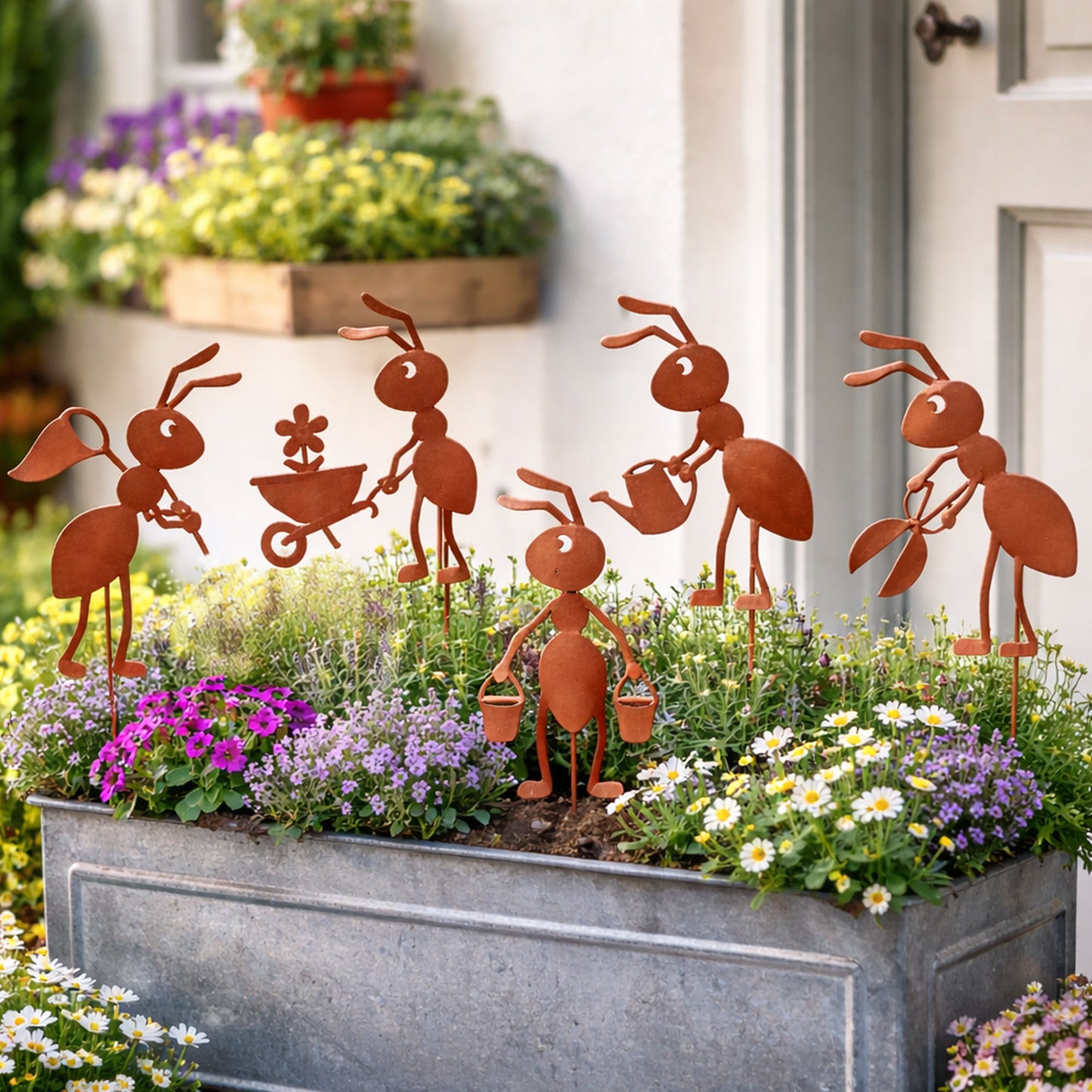 Gartenstecker Rost Ameisen Gärtner und Arbeiter 5er Set in verschiedenen Größen