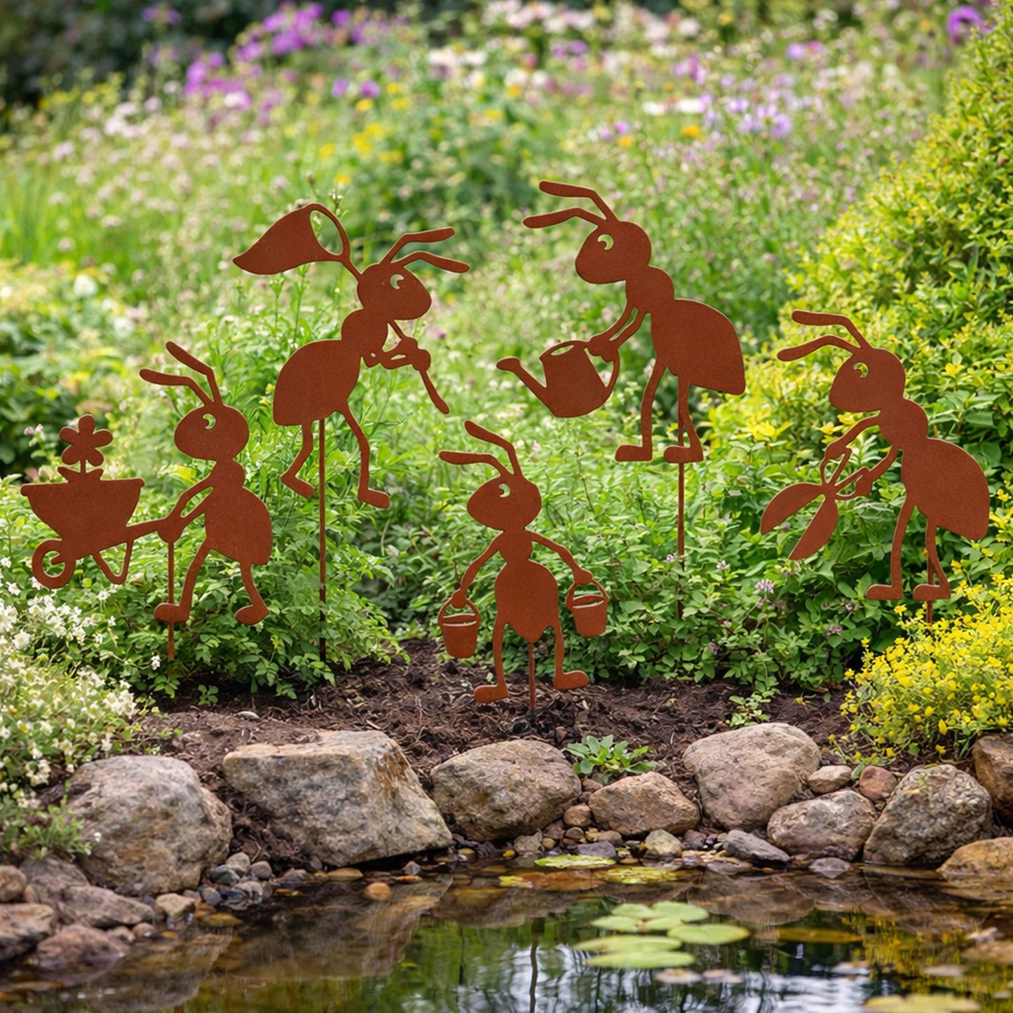 Gartenstecker Rost Ameisen Gärtner und Arbeiter 5er Set in verschiedenen Größen