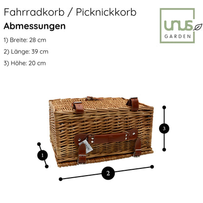Fahrradkorb / Picknickkorb aus Weide eckig für 2 Personen