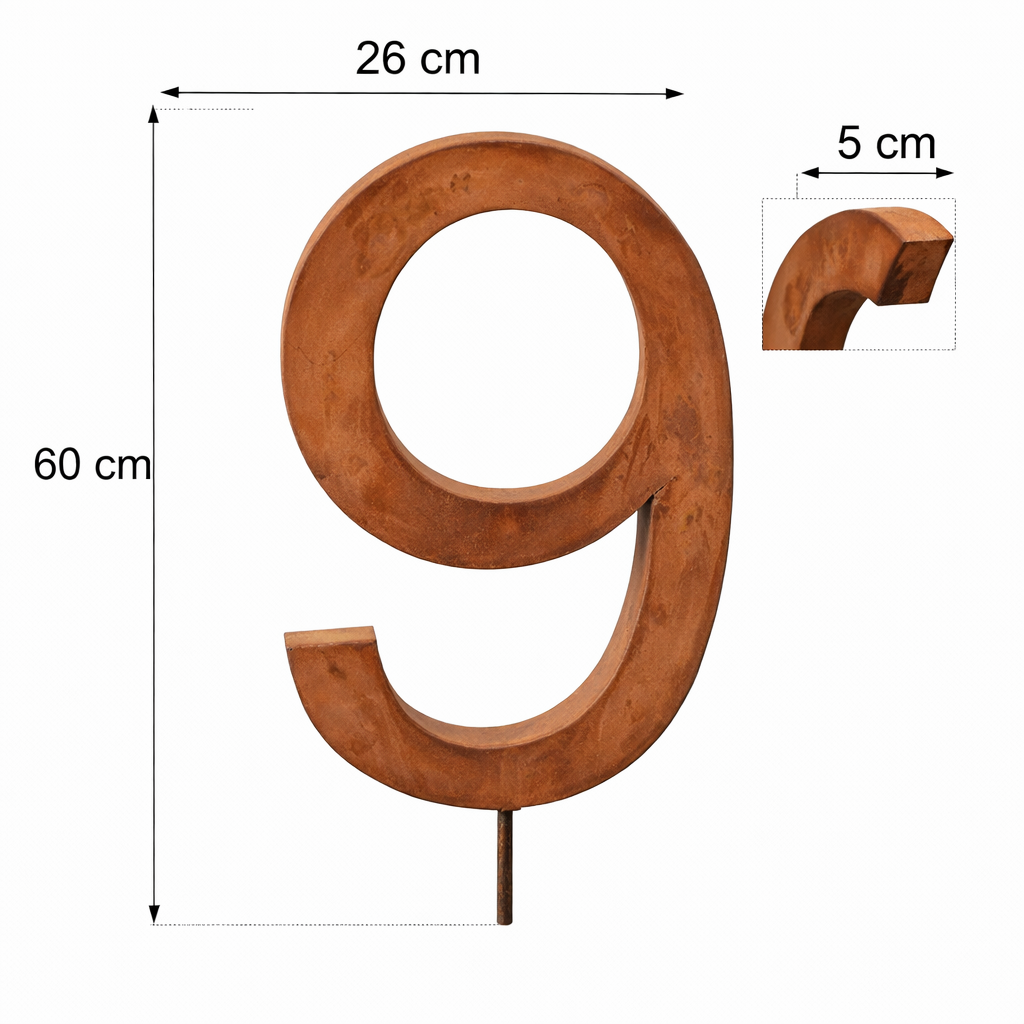 Metall-Nummer "0-9" mit Stab und Loch z. Hängen