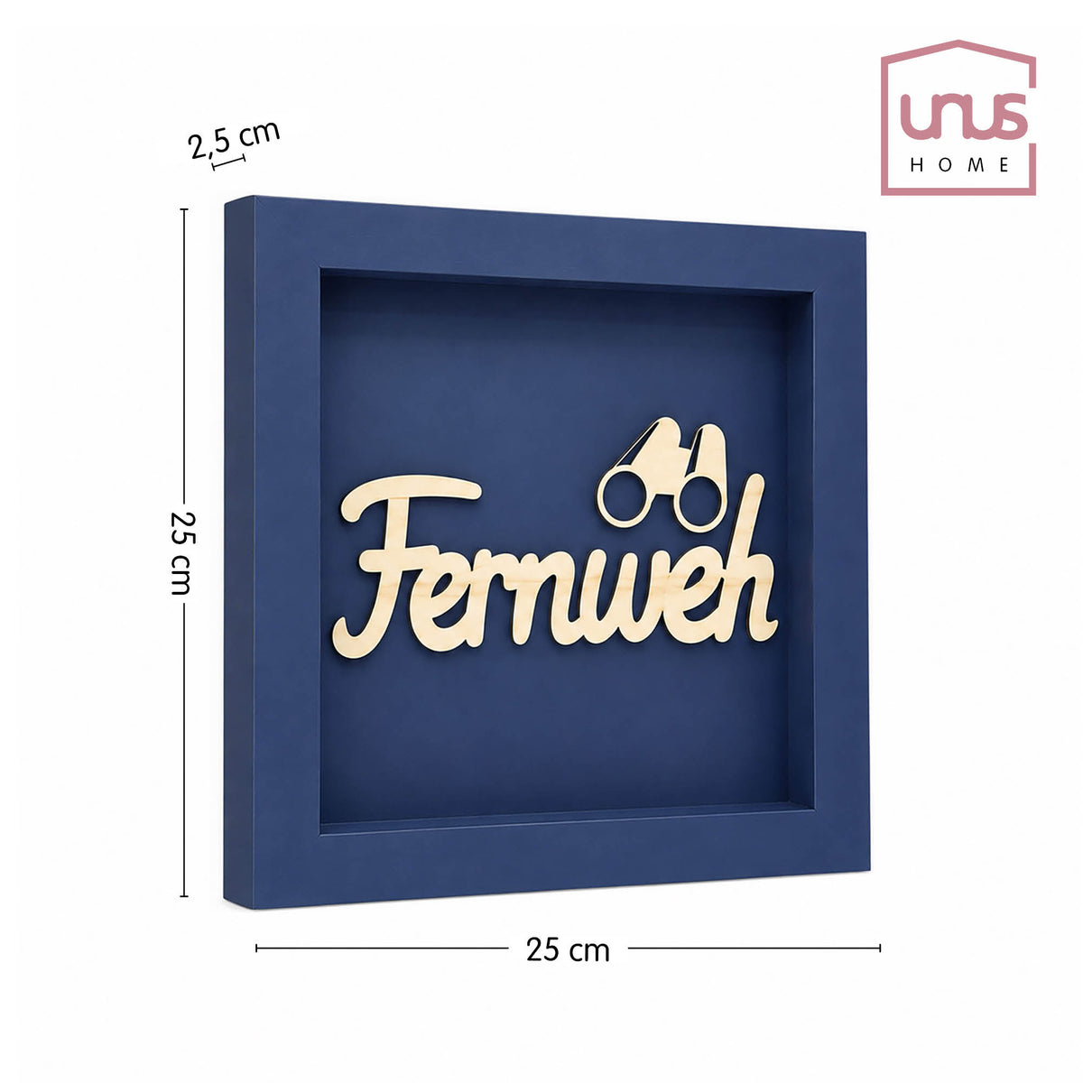 Wandbild aus Holz mit 3D Spruch „Fernweh“ 25x25cm