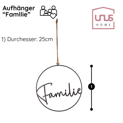 Metall-Aufhänger mit Schriftzug Familie 25cm