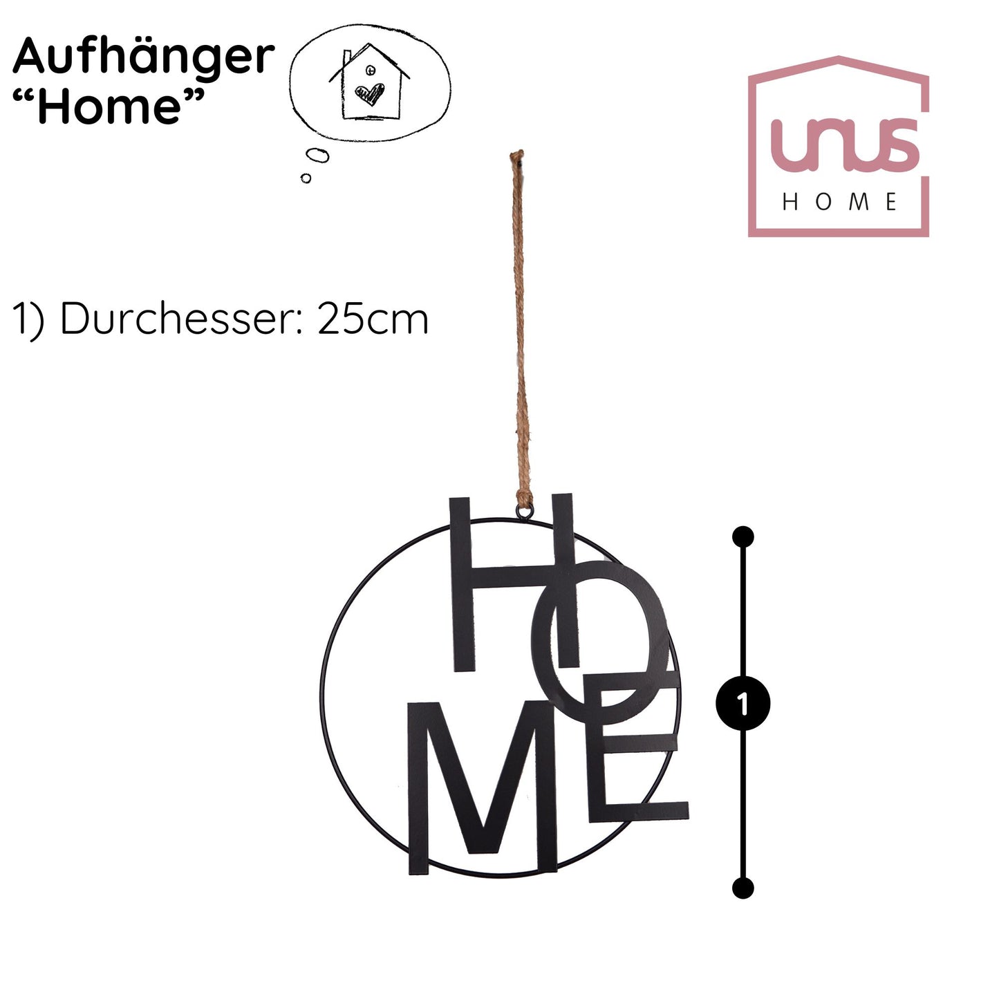 Metall-Aufhänger mit Schriftzug HOME 25cm