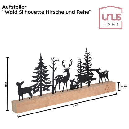 Aufsteller Wald mit Hirschen und Rehen Silhouette Weiß