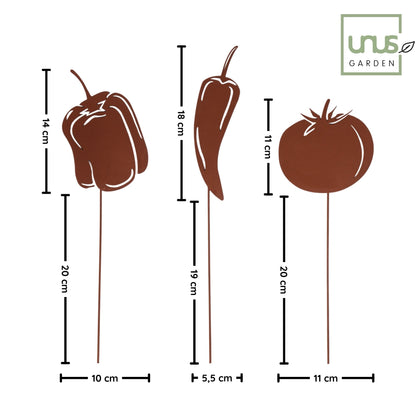 Gartenstecker Mediterranes Gemüse - 3er Set - Rostoptik