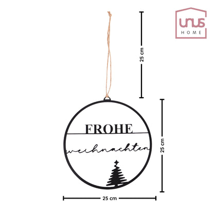 Aufhänger "Frohe Weihnachten" mit Tannenbäumen in schwarz