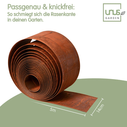 Rasenkante aus Cortenstahl in verschiedenen Größen