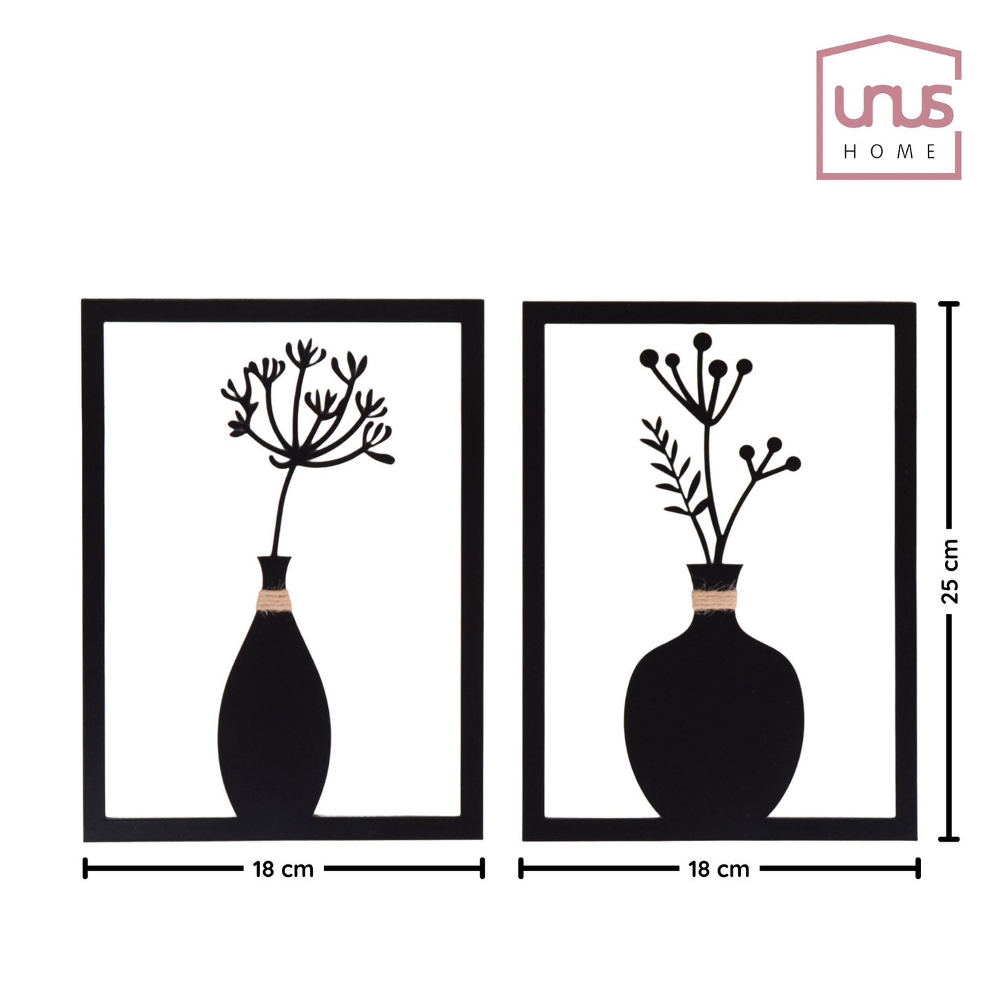 Wandbild Blumenvase Leni Mila Metall 2er Set schwarz