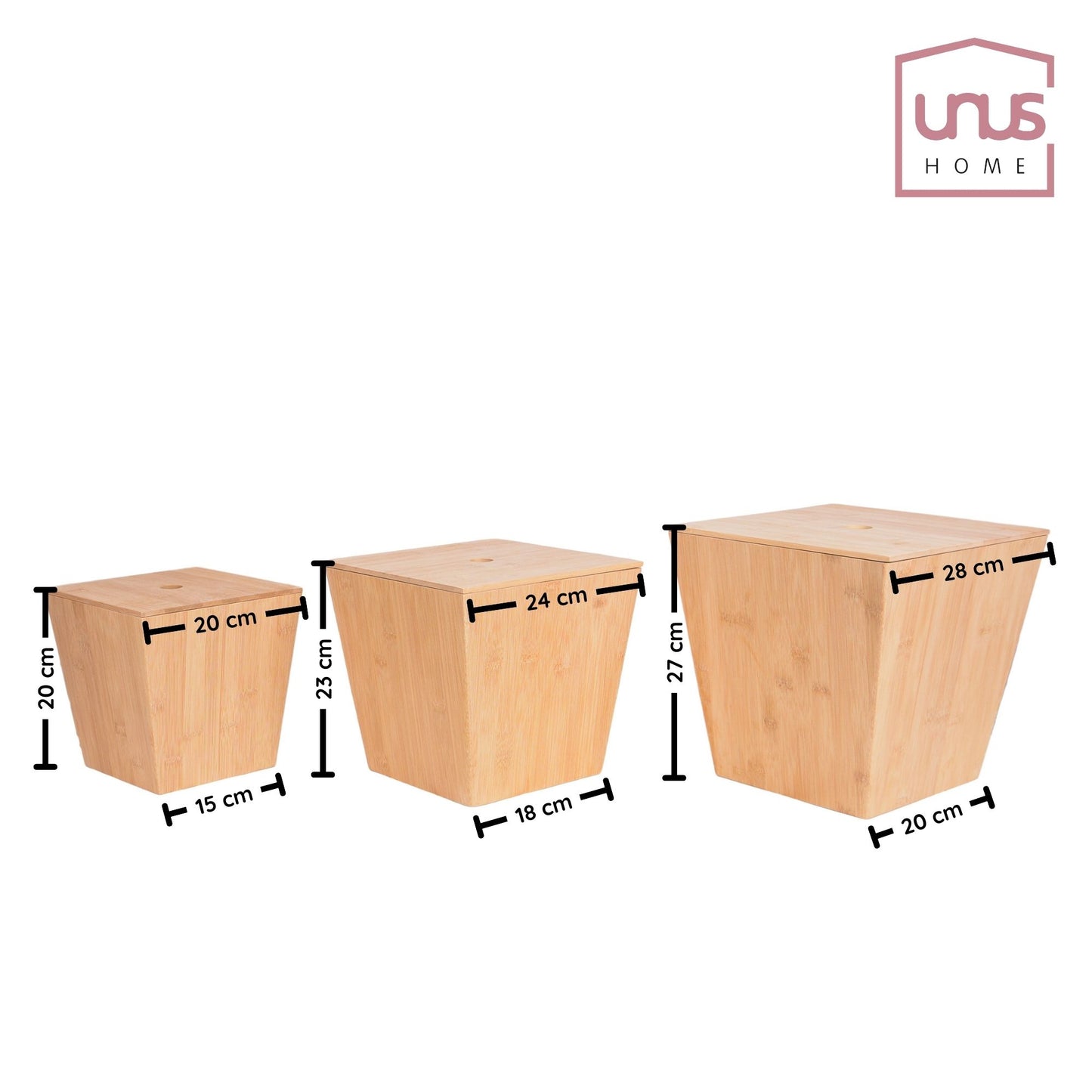 Mülleimer Bambus 3er Set in natur