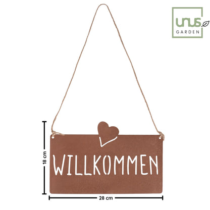 Aufhänger Gartenschild "Willkommen" Rost
