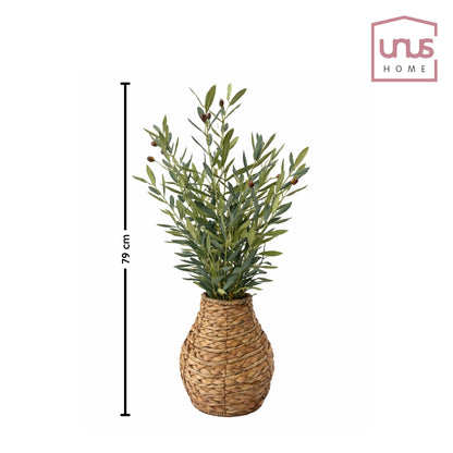 Kunstblume mit Vase Olivenzweige inkl. Seegrasvase