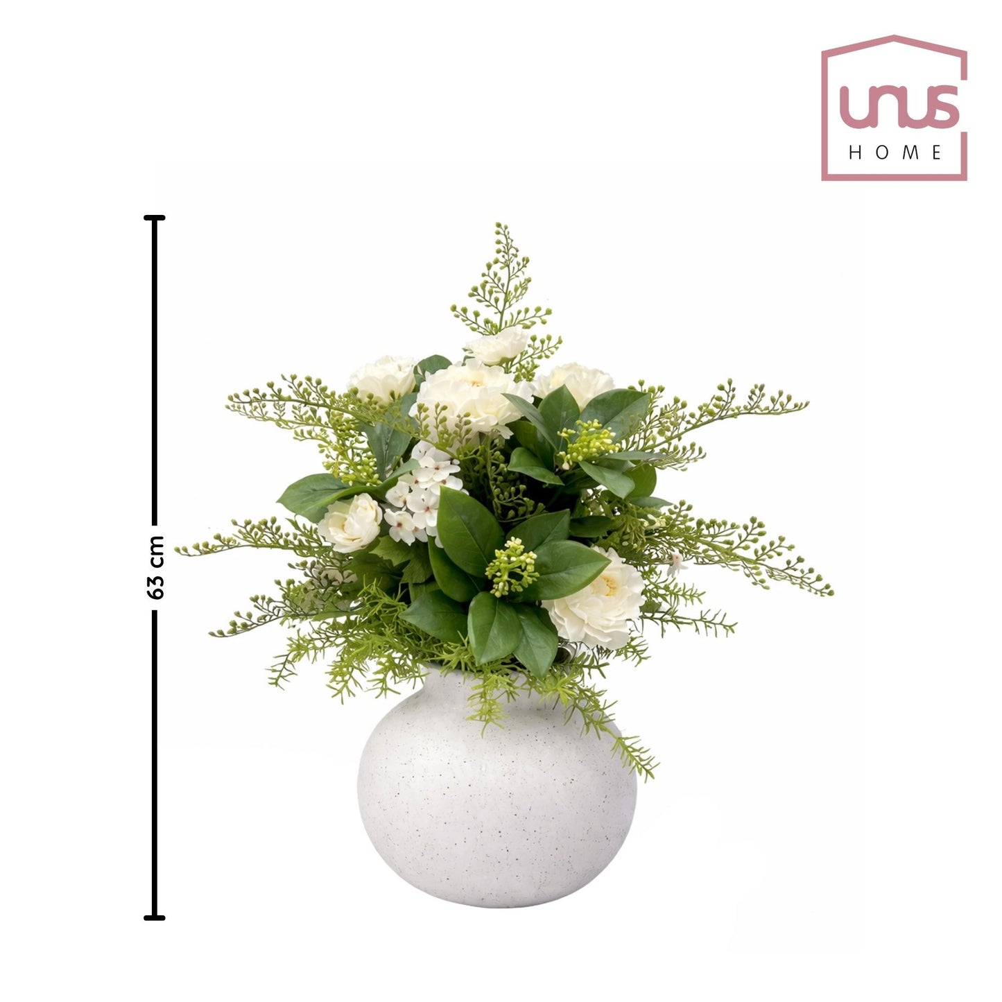 Kunstpflanze Weiß Grün mit Vase künstliches Blumengesteck 63 cm