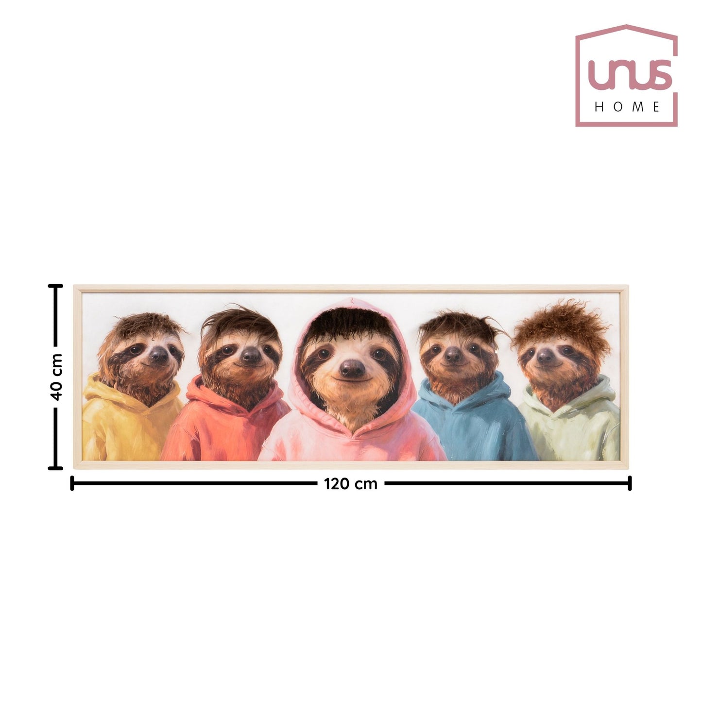 Wall Art 3D Hairfusion Faultiere mit bunten Hoodies 120x40