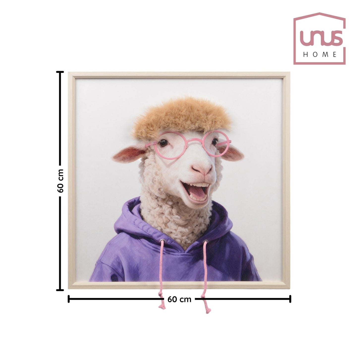 Wall Art 3D Hairfusion Schaf mit lila Hoodie und Brille in pink 60x60
