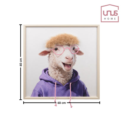 Wall Art 3D Hairfusion Schaf mit lila Hoodie und Brille in pink 60x60