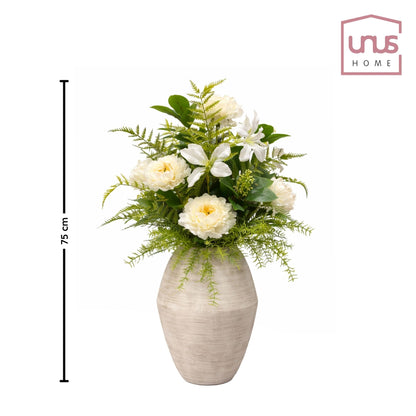 Kunstblume Kunstfplanze Pfingstrosen Lilien Farn mit Vase 84 cm