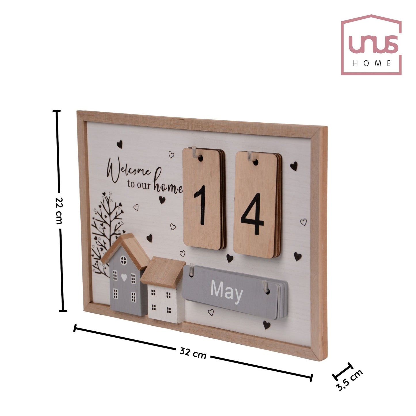 Holzkalender mit Häuser-Design